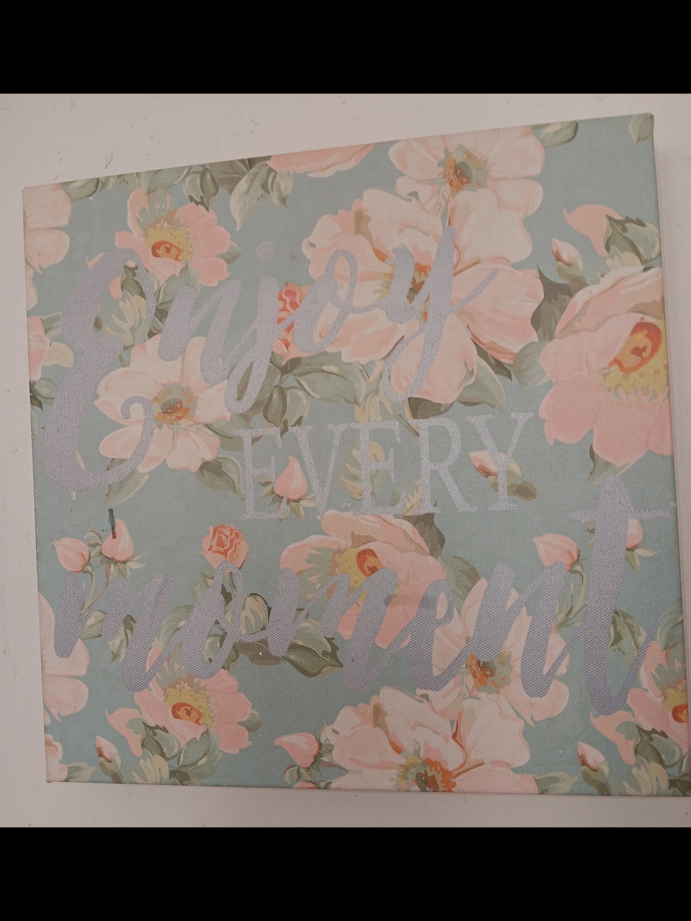 Floral Canvas Wall Art with Pink Roses on Soft Blue Background